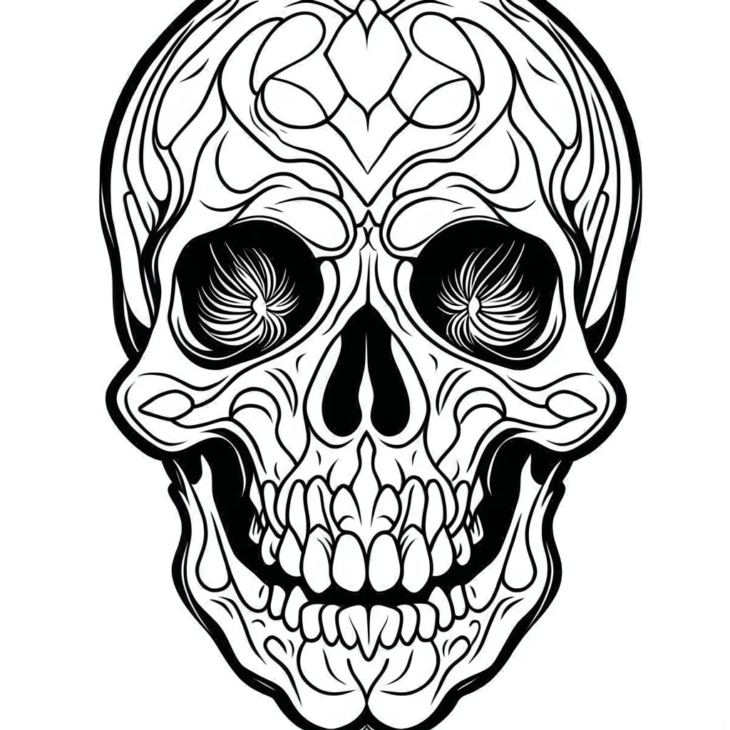 very simple Coloring page for beginers with skull, very Bold outlines and white background, not very detailed