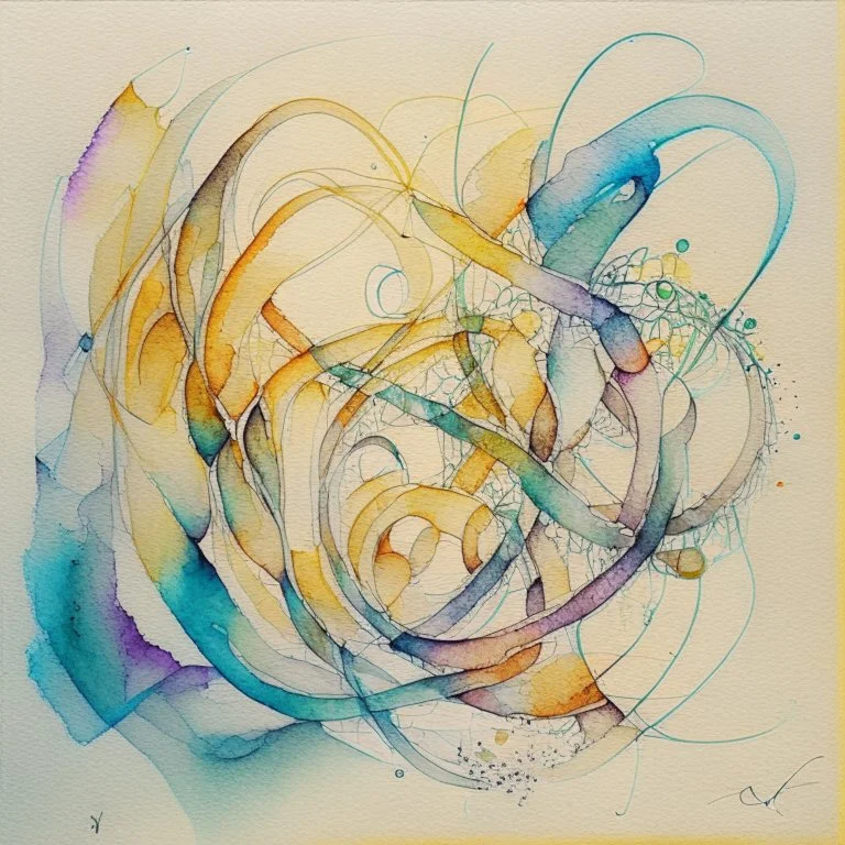 Create a composition with overlapping and intertwined organic shapes, representing the initial allure and entanglement of addiction watercolour sketch