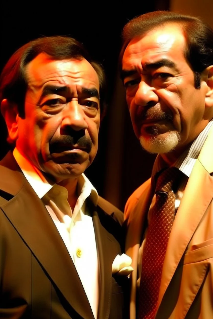 صورة لصدام حسين و عادل إمام يمثلان في المسرحية