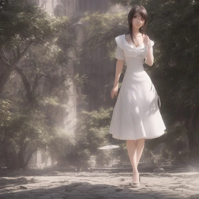 hitomi tanaka, white dress, highly realistic, highly detailed, octane render,