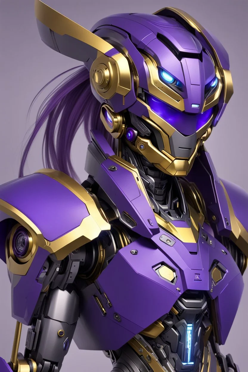 Human Like Cyborg, Royal purple and Gold, Combat Robot, Dangerous, Strong, Magic