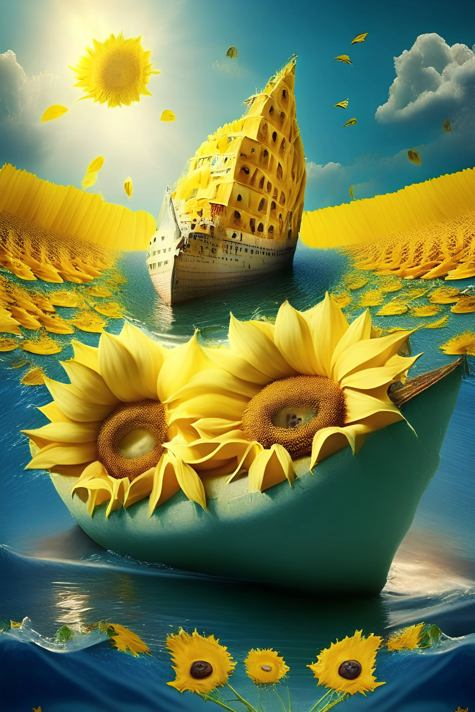 ship of sunflower in the river of cheese