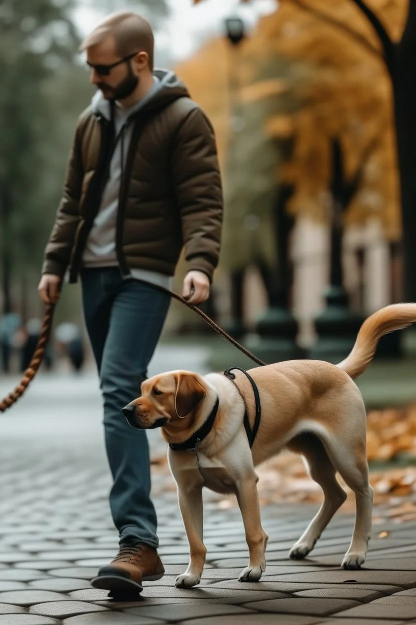 Dog walking on a leash