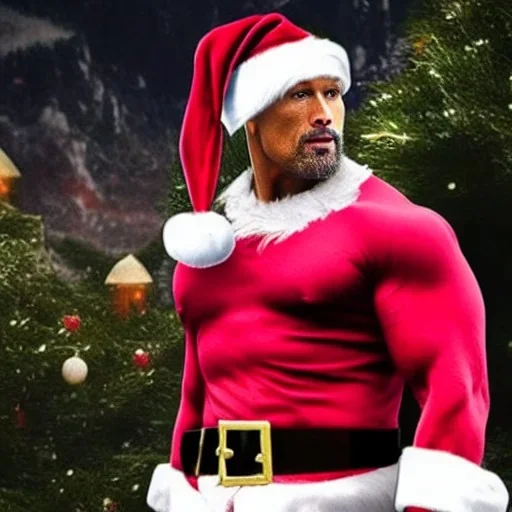 Stable diffusion, imagine an epic photo of Dwayne Johnson as Santa Claus, ultra realistic, cinematic