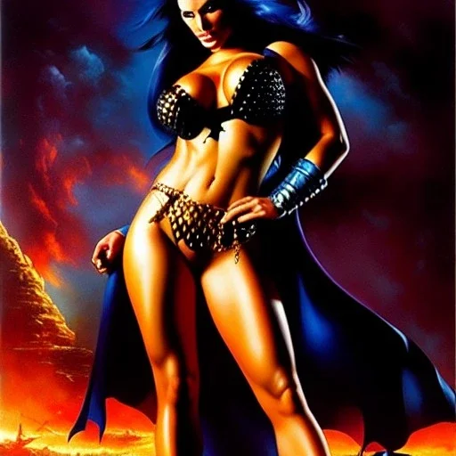 portrait oil on canvas,beautiful booty busty Female Warrior, minimal armor,comic book cover, mystical colors,insanely detailed,realistic,intrincate detail, 16k resolution, masterpiece,Simon Bisley,Frank Frazetta,Alex Horley,ARTHUR ADAMS