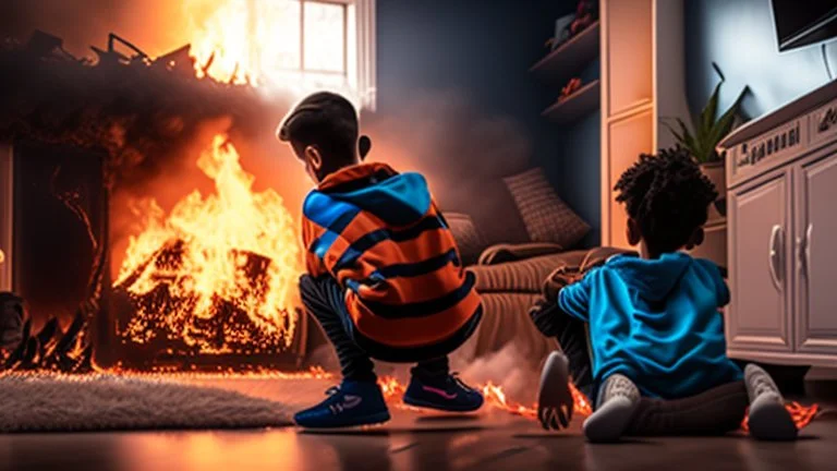 kids play Playstation 4 in a House on fire