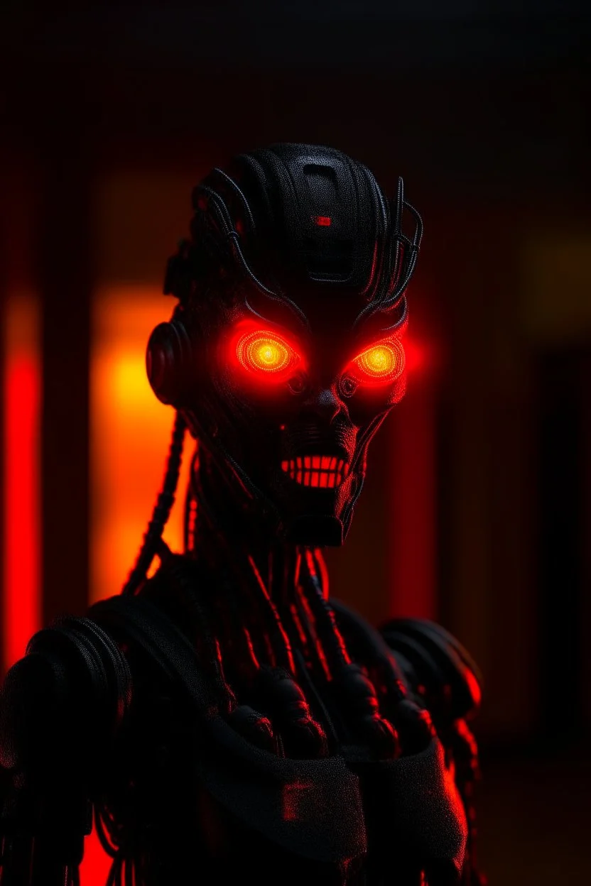 forbidden obsidian chariot, neon charcoal robot that stares at us like we are the prettiest demon it has ever seen, its such a perfect day i am glad i spent it with you, motion blur, smoke, 8k, downlight, soft light, depth of field, photorealism, trending on art station, lotsa detail