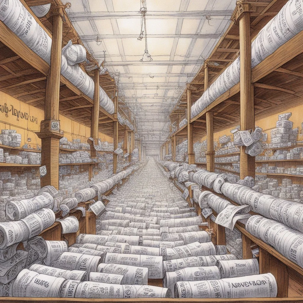 [art by Jack Davis] the longest toilet paper in the world, in Charlie's chocolate factory
