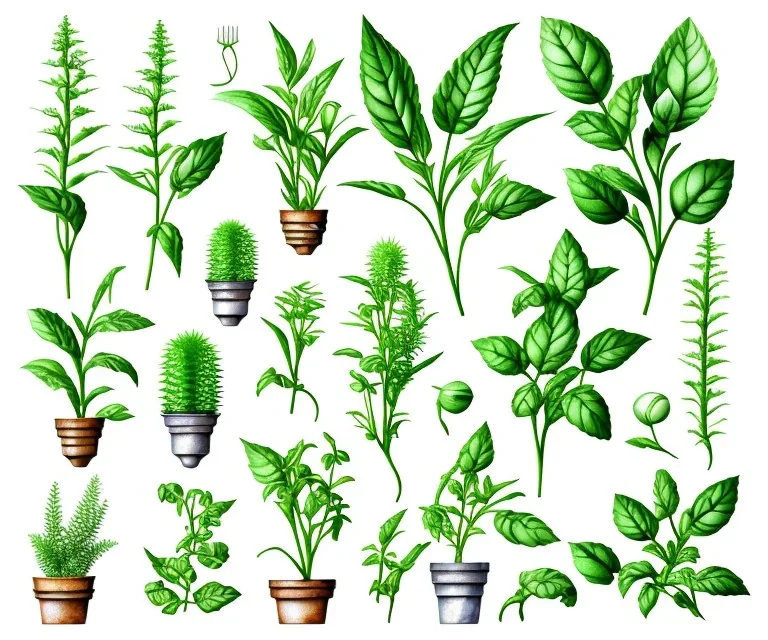 Vector plants and herb set illustration. Watercolor white backdrop