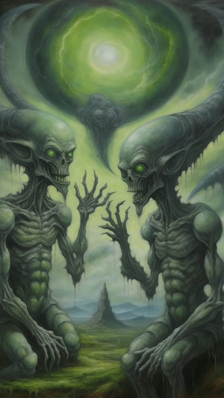 oil painting, Believing the strangest things, loving the alien And your prayers they break the sky in two