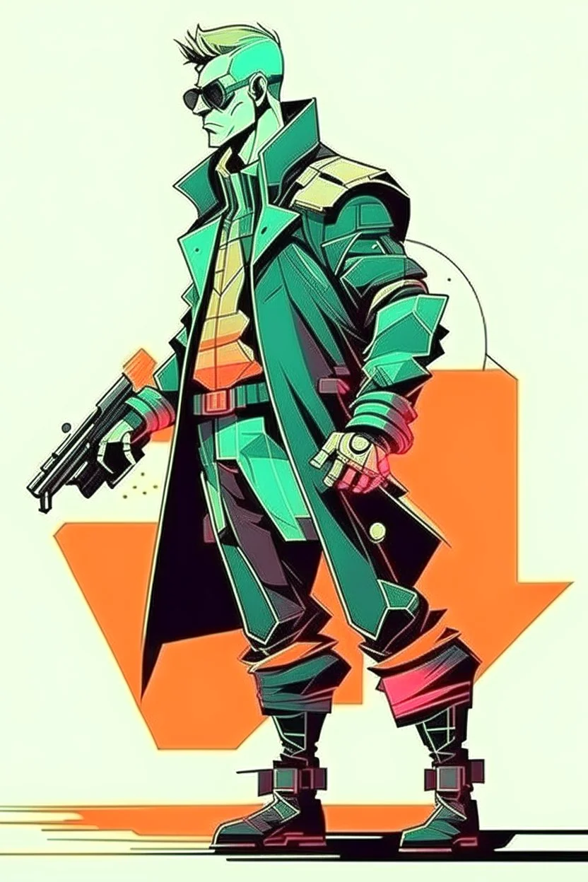 cyberpunk retro futuristic rebel man as a poster in 50s in full length