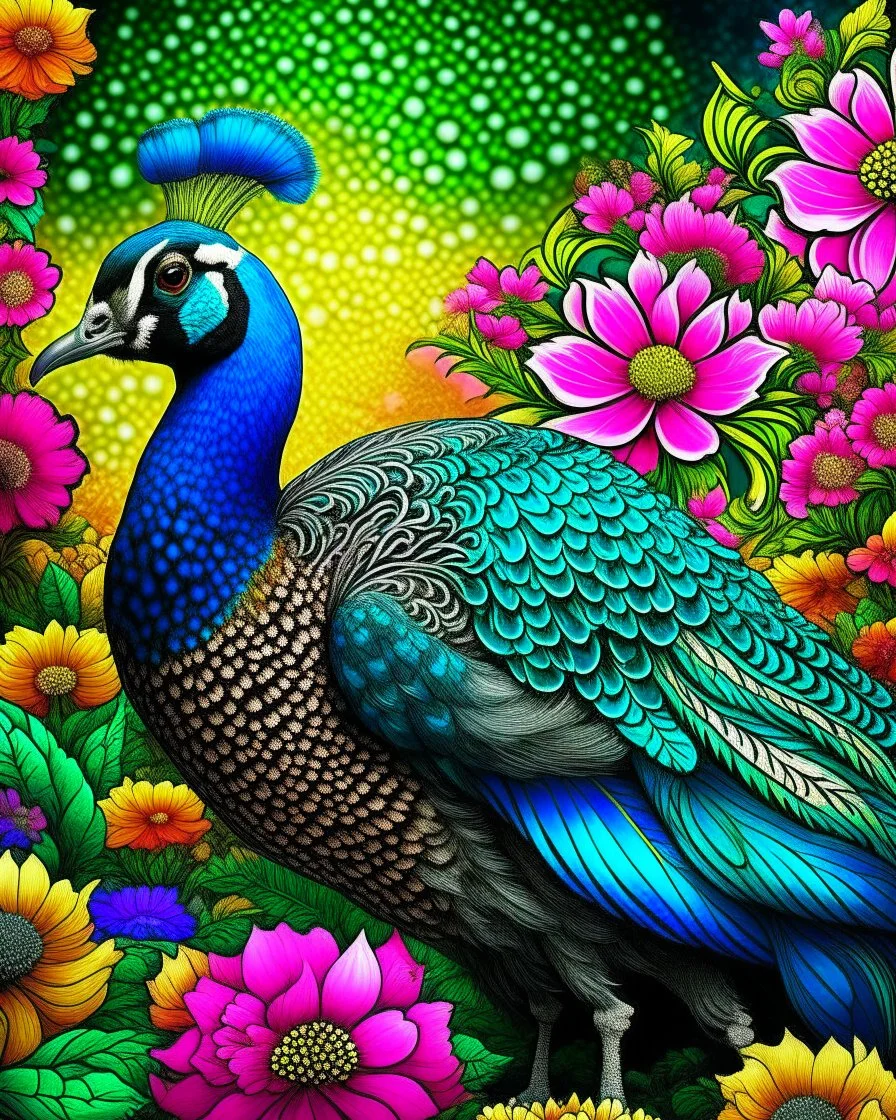 amazing peacock, flower backwornd, adult book cover