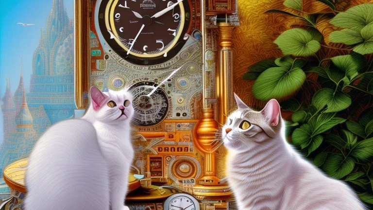 A Cat That Is Sitting On Top Of A Clock, Android Jones And Chris Dyer, Behance. Polished, Inspired By Eduardo Paolozzi, Hypereuphoria, Remix By Ballaberg