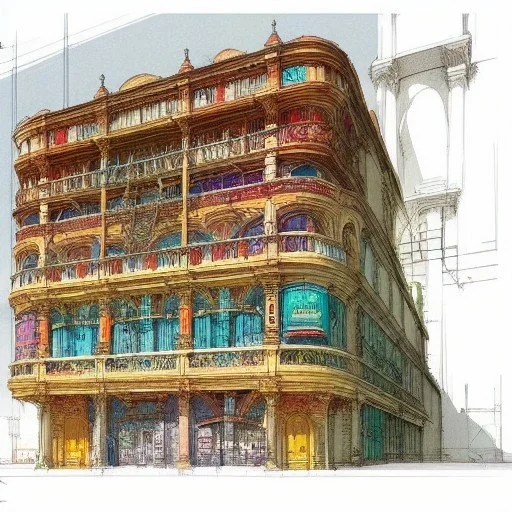 Details building cross section, building interior architecture from external ,building cross section,colourful detailed room+Book illustration by , Jean Baptiste Monge, strong lines, high contrast vibrant colors, highly detailed, 16k resolution, trending on behance