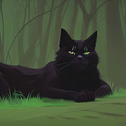 Gato negro durmiendo en un bosque oscuro