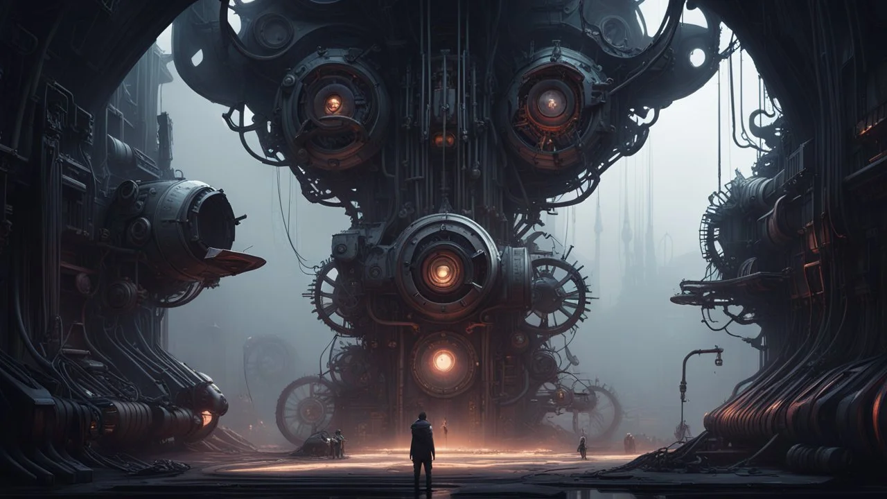 Stylized Mechanical Designs, Alexey Egorov, (Henrik Ågren, James Clyne, Jannis Mayr, Marc Simmonetti’s immersive sci-fi fantasy world), dark ethereal spaces, haunted atmosphere, disturbing narrative art, techno gothic futuristic art, meta details