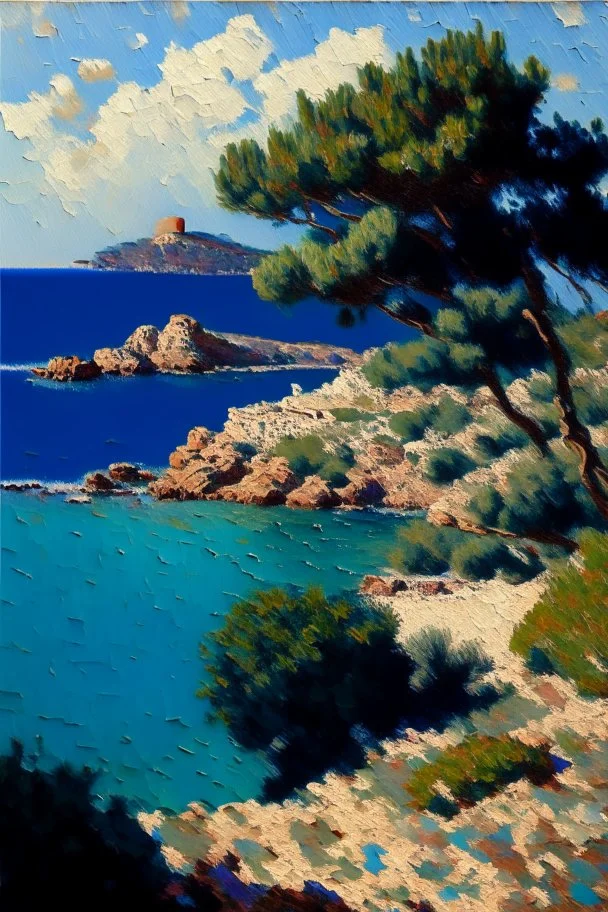 Ibiza landscape oil painting, detailed Claude Monet, detailed