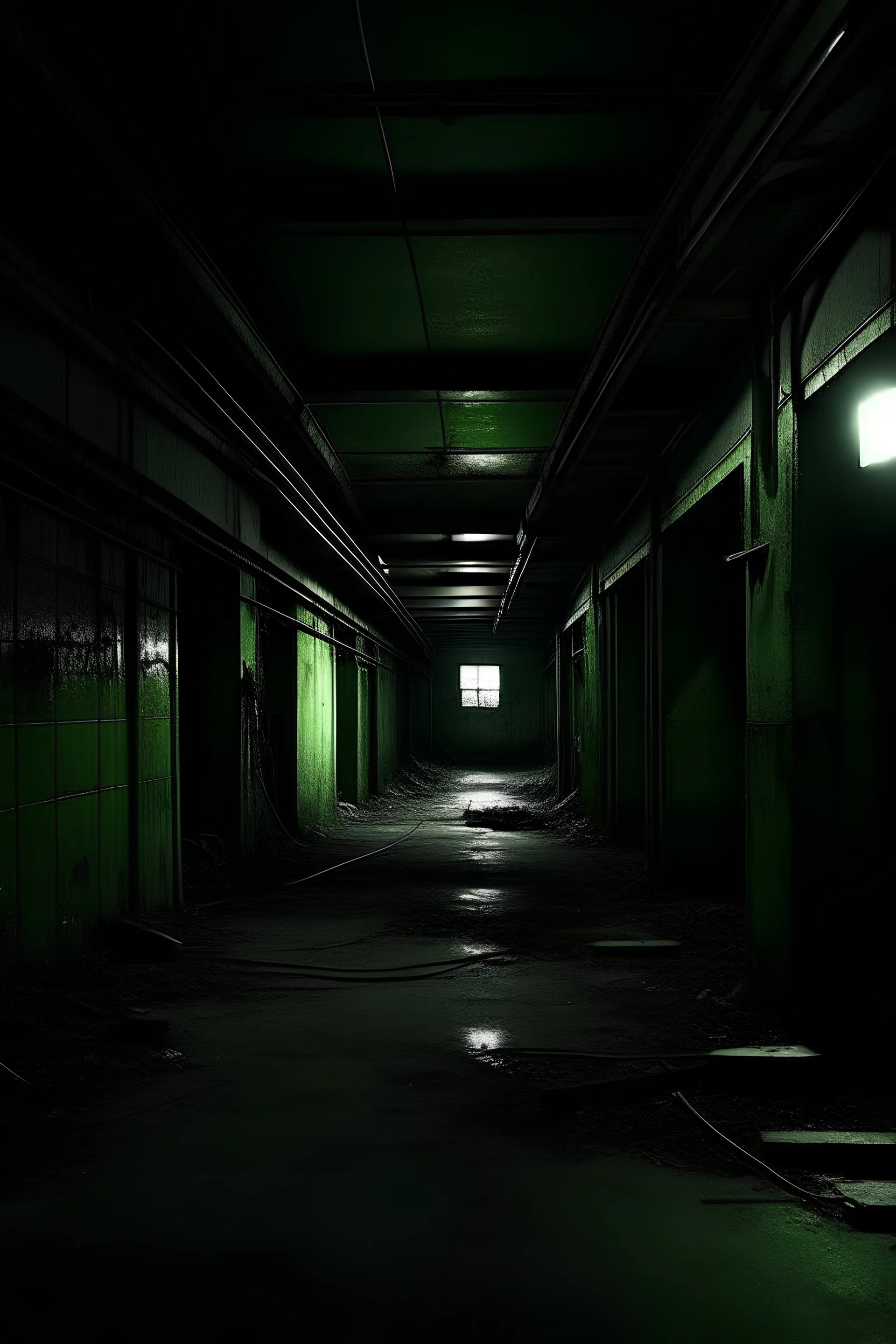 Most dark open greeny and creepy place with slow slow raning