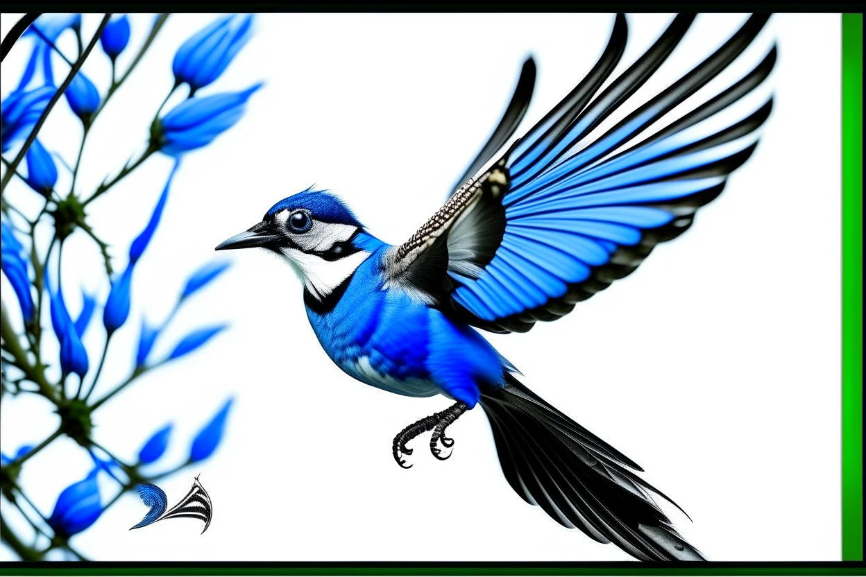 vitrail d'un geai bleu ailes déployées style japonais