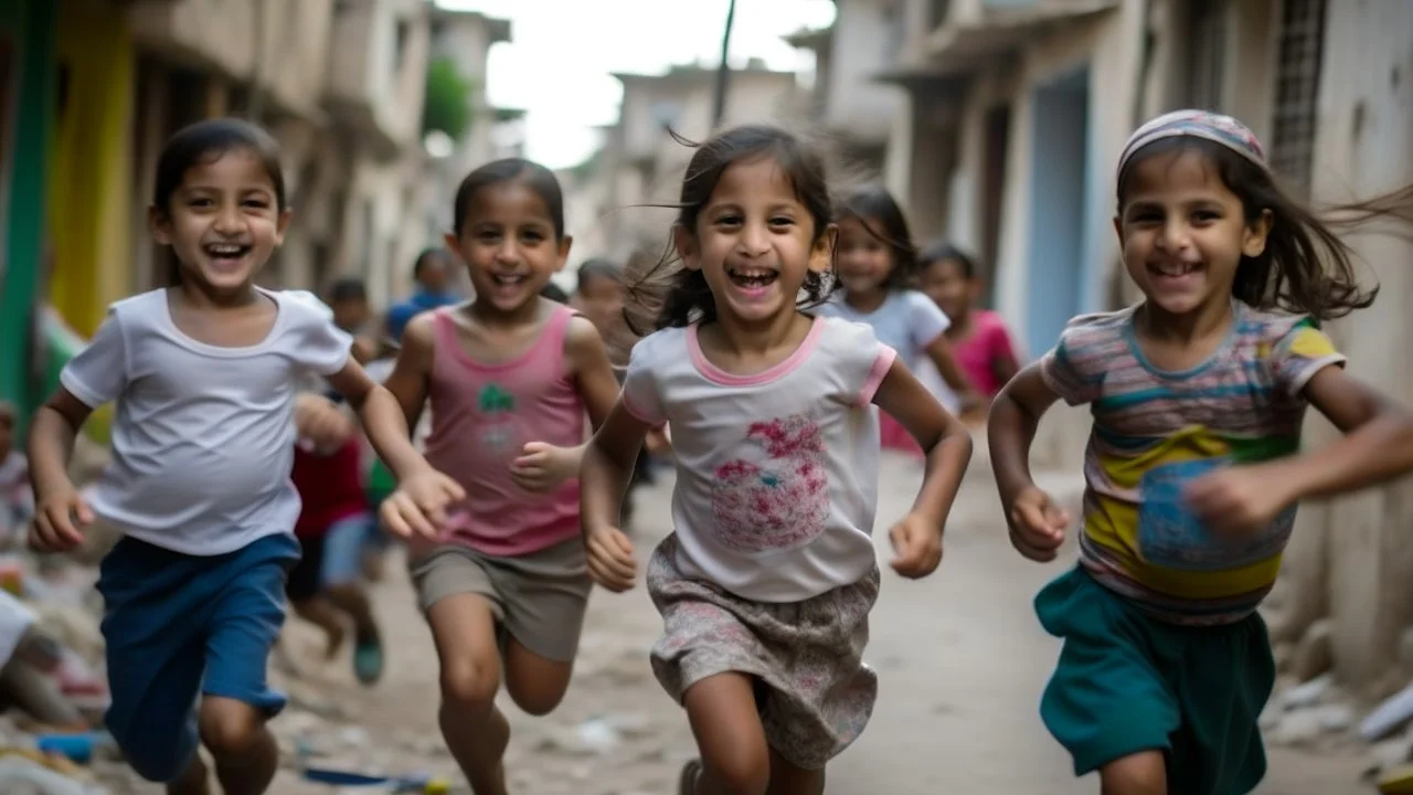 little girls have wings on there shoulders running happy in gaza