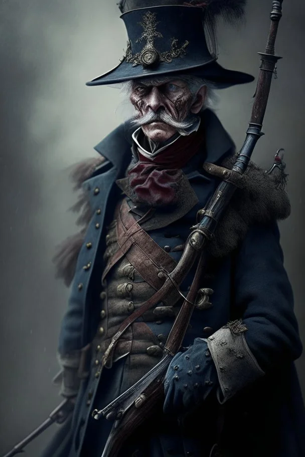 70 years old victorian bloodborne soldier with a musket