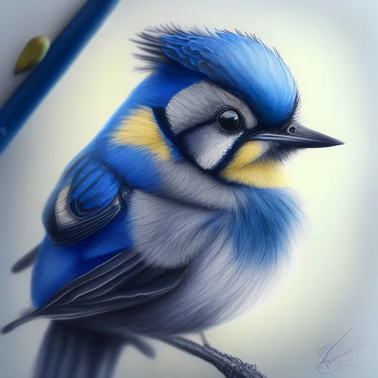 Realistic portrait drawing of a blue tit