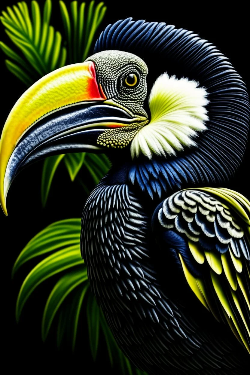 hornbill bird full body, digital art, photo, illustration, digital painting,oil painting, smooth, sharp focus, highly detailed, with casque bird,