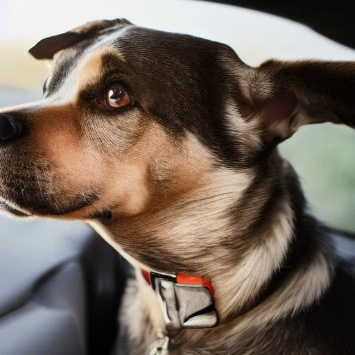 Portrait of a dog in car, 64K --v 4