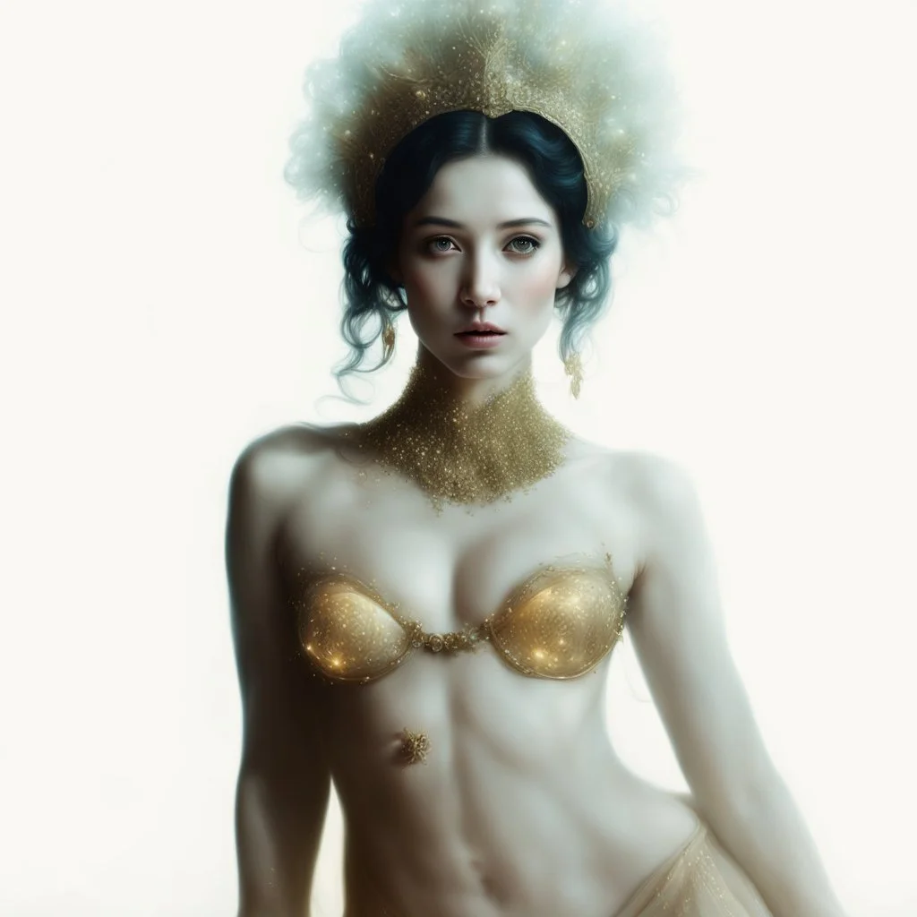 (Masterpiece1:5) By(Jan Saudek:Natalie Shau:1.5) (highest quality) (ultradetailed:1.5),bright Foreground with (gold sparkles floating Intricately through the painting:1.5),attractive and content woman 😁, she sits on the beach with snoot lighting is the defining light source,gold dress melting into the sand 😅),dreamlike, (surreal:0.5) beach with soft sand, High contrasts, vibrant colors, flawless Composition,Soft Lighting Create Depth Of Field. accentuates the beauty of the piece,provocative ar