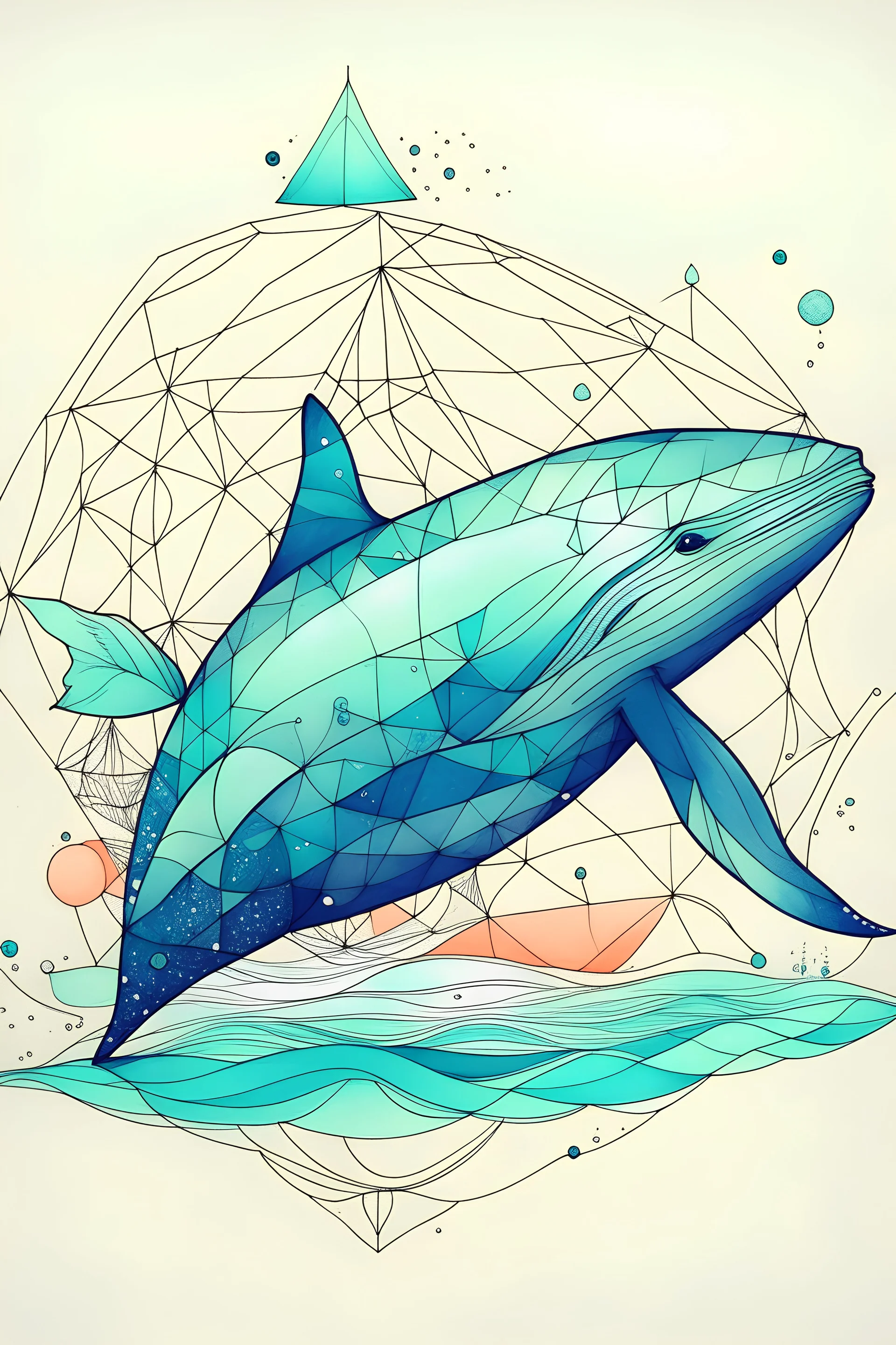 اريد صوره حوت مع بعض الأشكال الهندسية ومتلونه بالوان مائيه فيروزي ونبيتي وبيچ