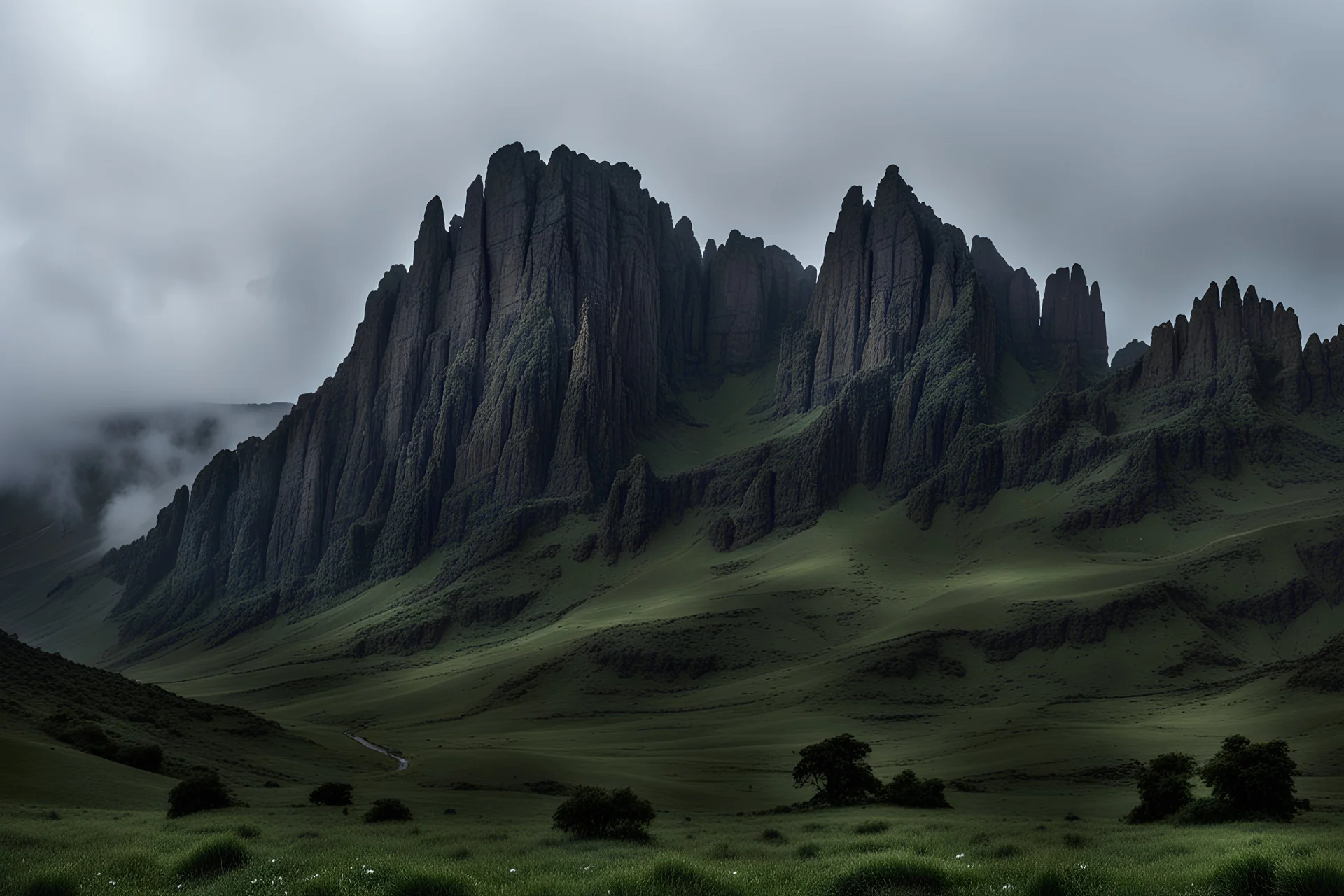 edge of a rocky mountain plateau ahead cliff it's raining dark