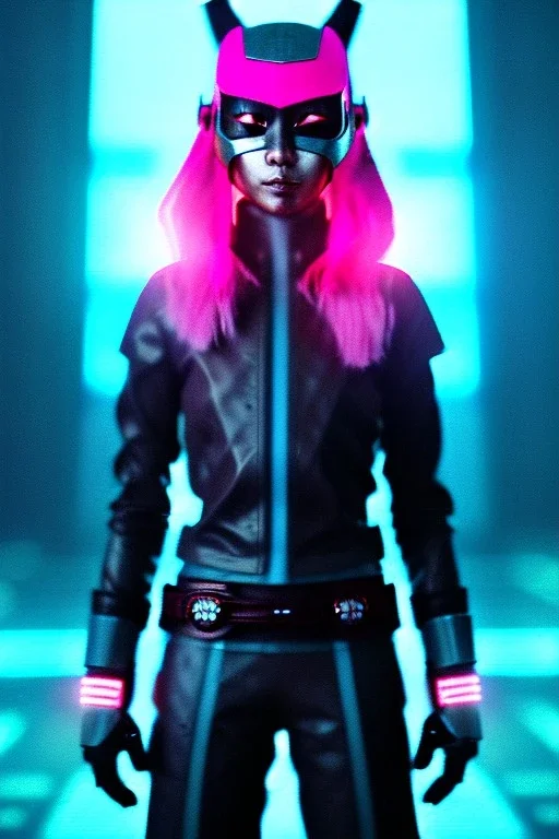 portrait, Asian cyborg woman, samurai warrior :: symmetry photography, cyberpunk style, cyborg eyes, pink hair, wires conveying, perfect eyes, samurai helmet, tiger mask, black samurai army, katana, japanese traditional ornaments, pink, white, black, glow eyes, cinematic, Ultra realistic, dark scene, soft color, highly detailed, unreal engine 5, RTX, ultra detail, 3d, finely drawn, high definition.