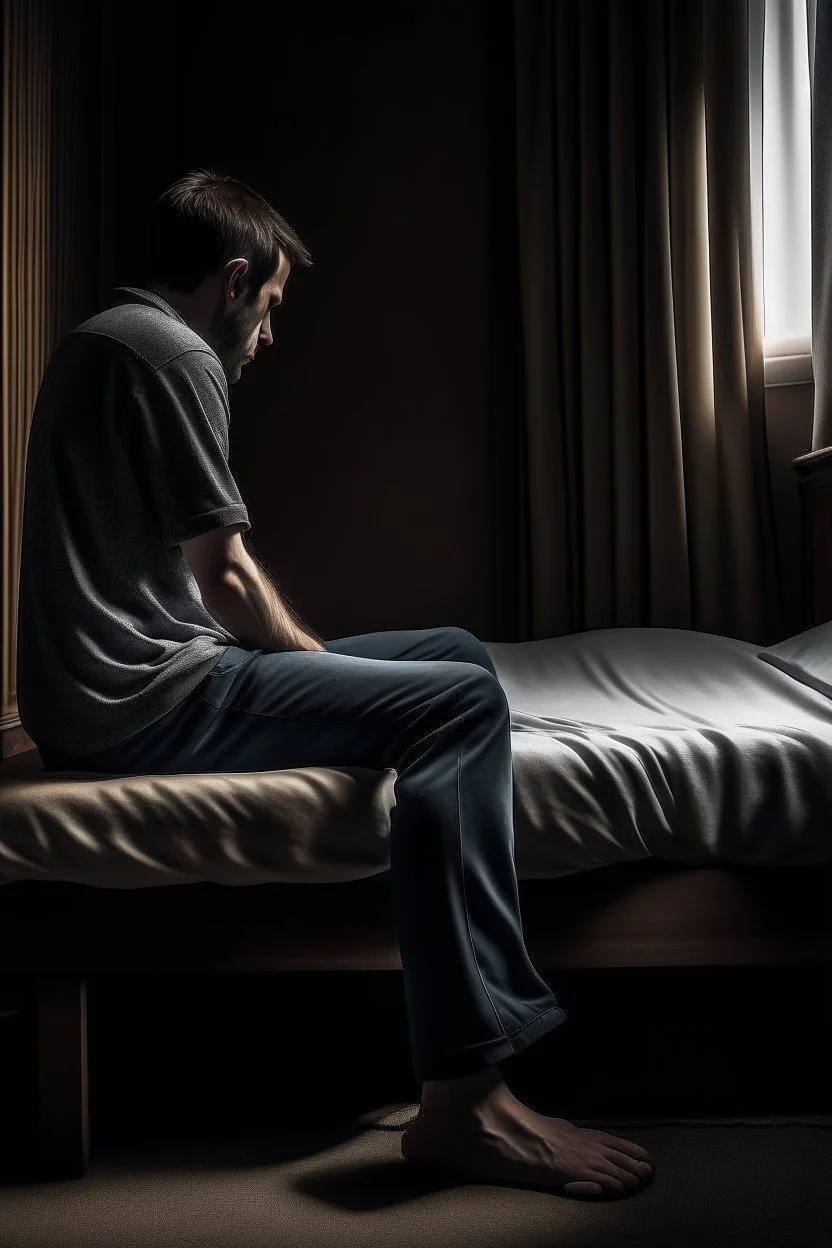 sitting on the side of the bed