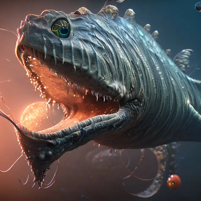 fluid ink angler fish creature, unreal engine 5, 8k resolution, photorealistic, ultra detailed