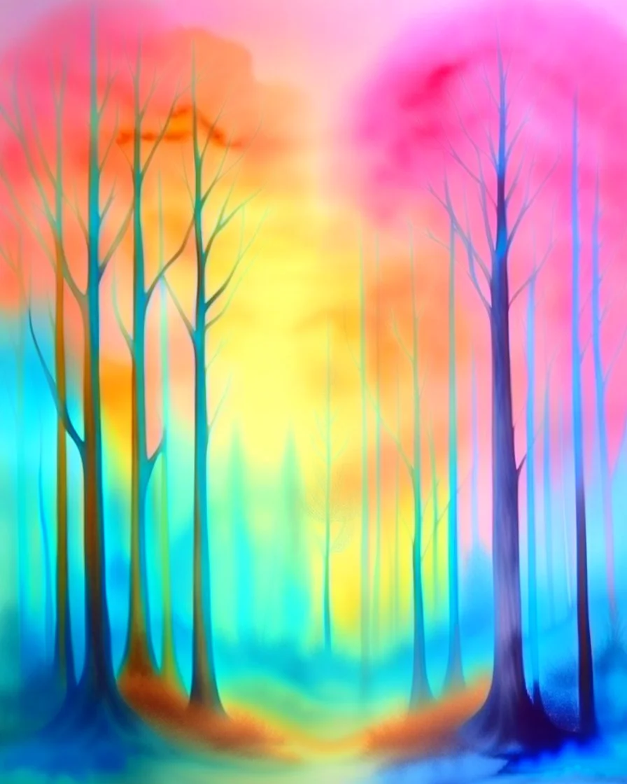 Coloring page: Whimsical watercolor painting of a mystical forest at dawn, soft pastel hues, hidden creatures in the mist, 4:5 aspect ratio, art, fantasy, misty, warm tone, wide angle, Coloring page