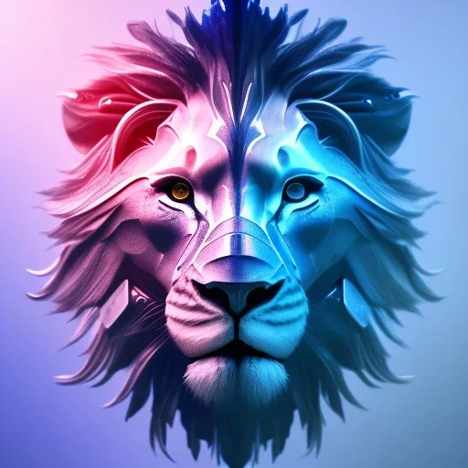 A beautiful portrait of a cyborg lion blue color scheme, high key lighting, volumetric light high details psychedelic background