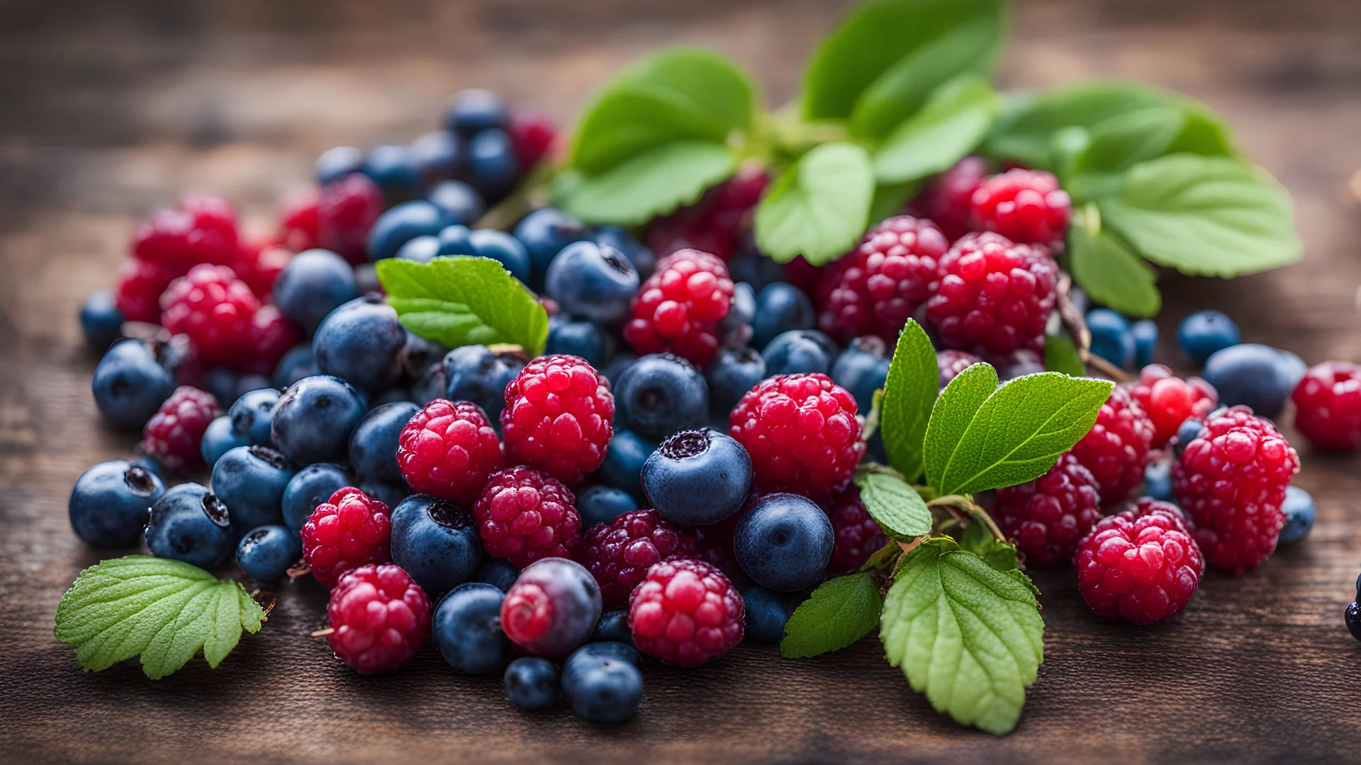 A summer picture with freshly picked forest berries (lingonberry, blueberry, raspberry)