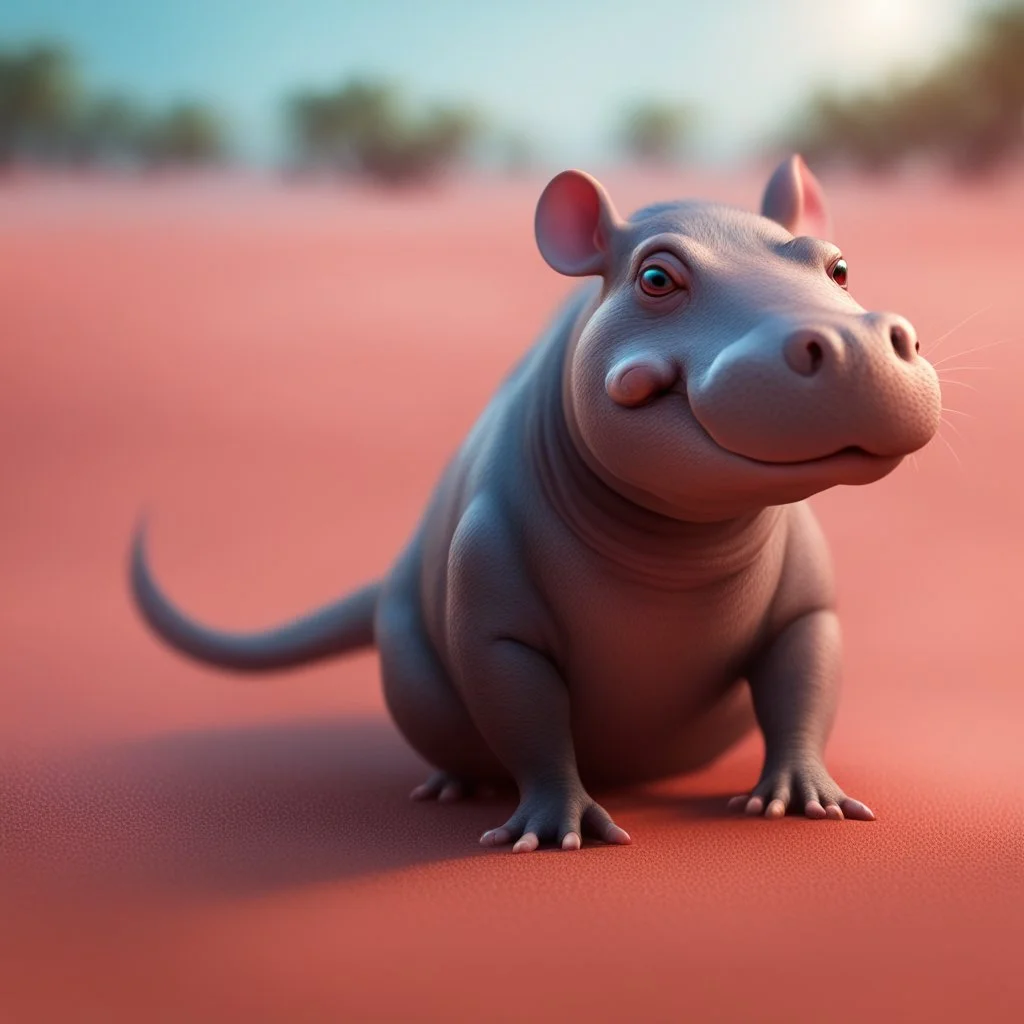 elongated female rat hippo witch on the red sand beach ,bokeh like f/0.8, tilt-shift lens 8k, high detail, smooth render, down-light, unreal engine