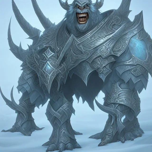 fantasy ice golem, giant, ice spikes on his back, ice armour on his body