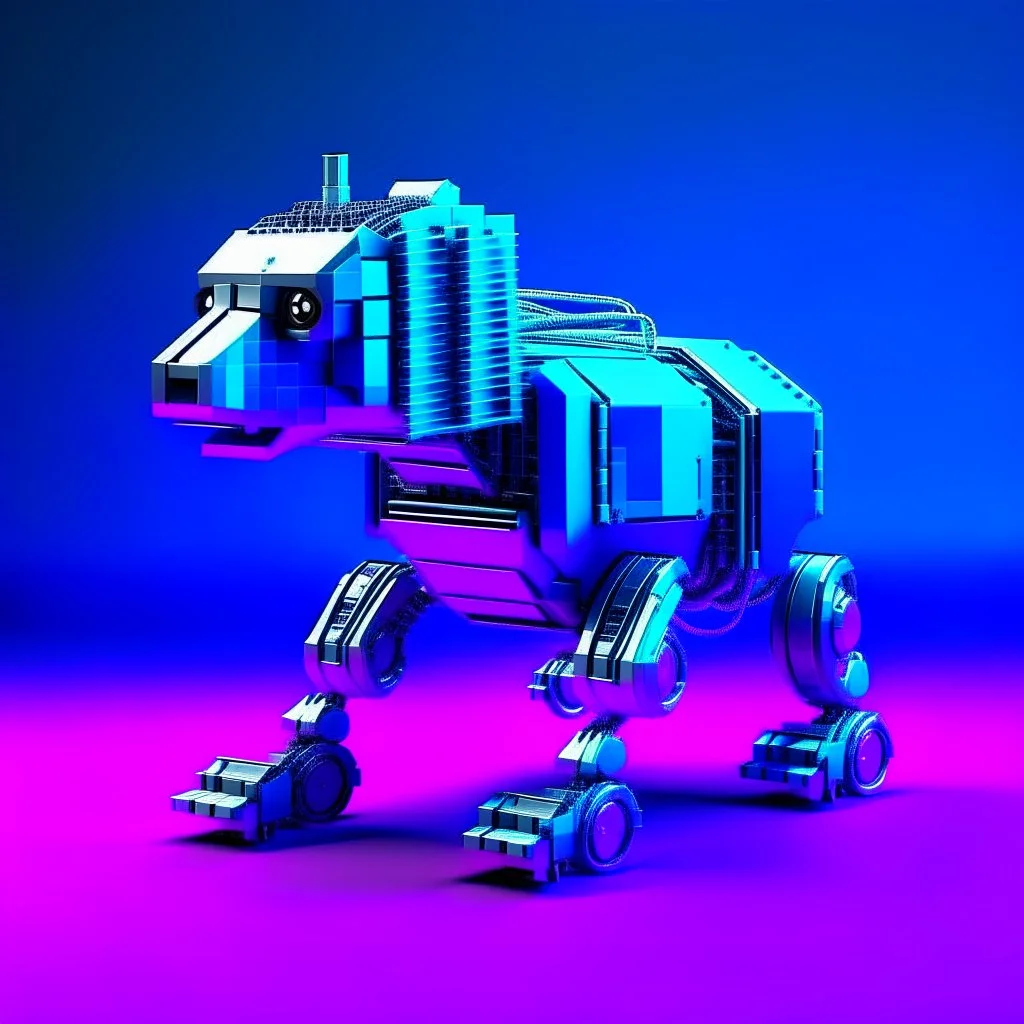 Doctor Who K-9 Robot Dog on wheels, Vaporwave design, metalic, blocky dog, Virtual, 8bit.