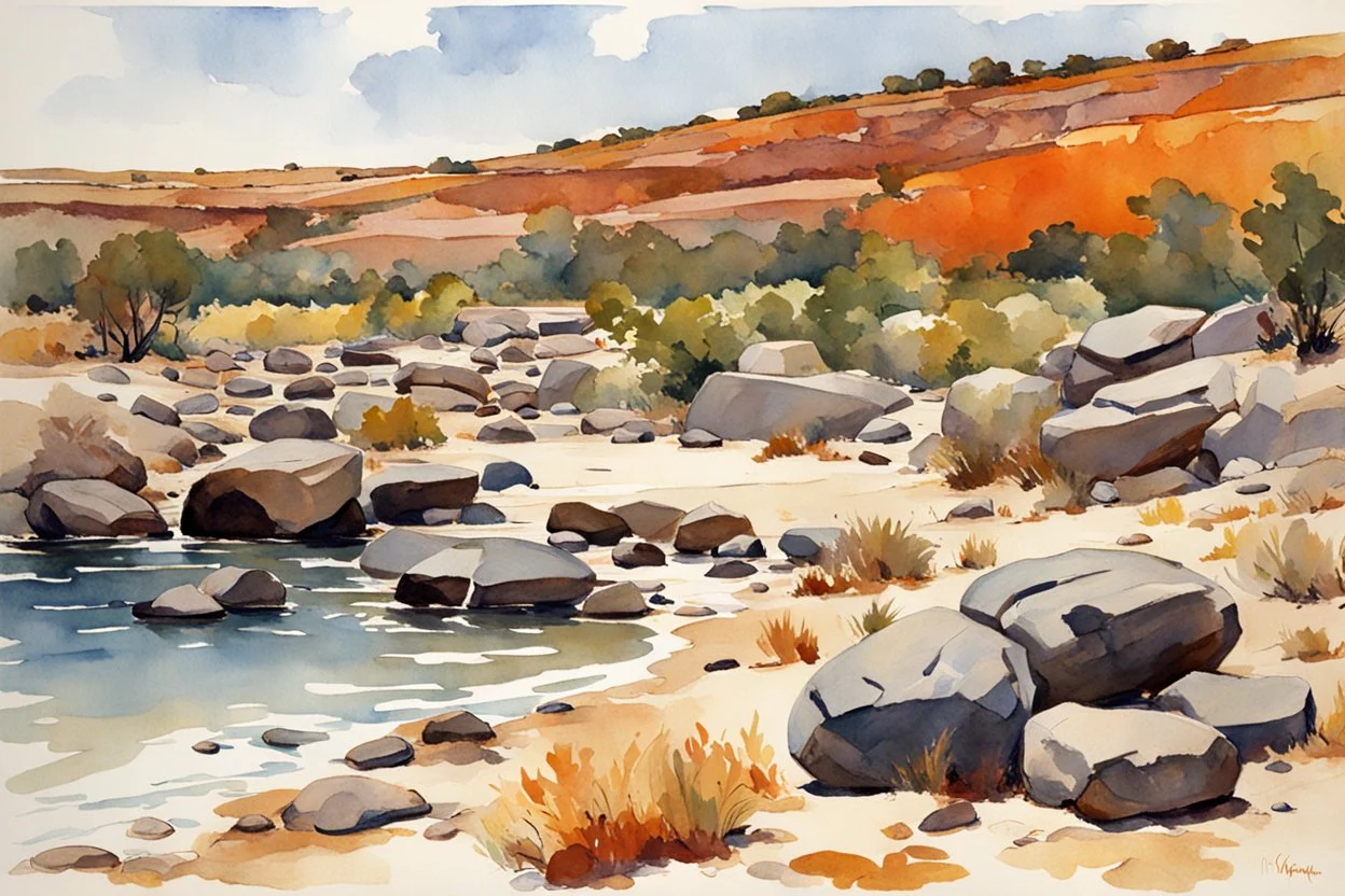 Sunny day, rocks, arid land, winslow homer watercolor paintings