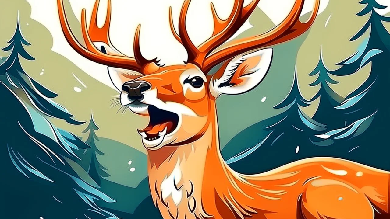 deer illustration with excited expression while looking at something outside the frame