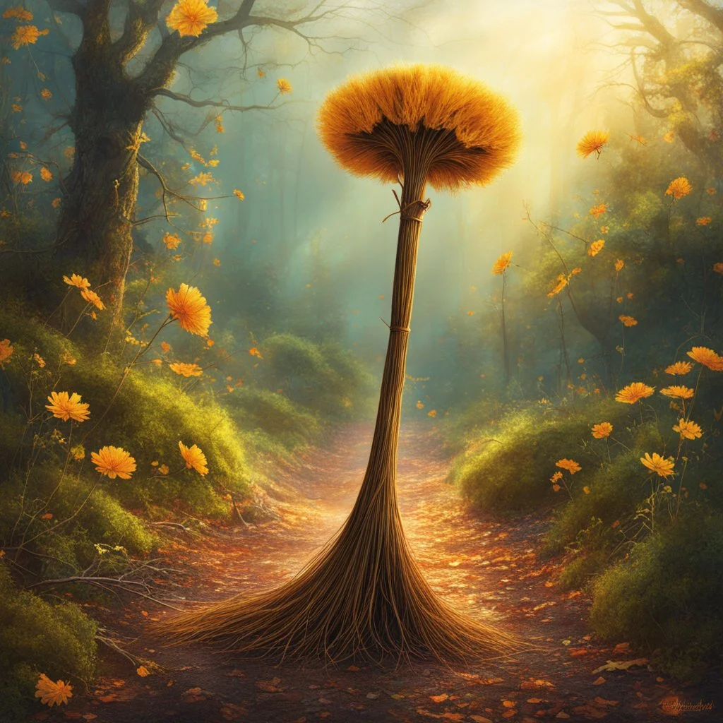 Broom from Bibi Blocksberg called Kartoffelbrei. Witch broom, magical. Digital Art, Masterpiece. Fantasy. Dream. Dreamy. Surreal.