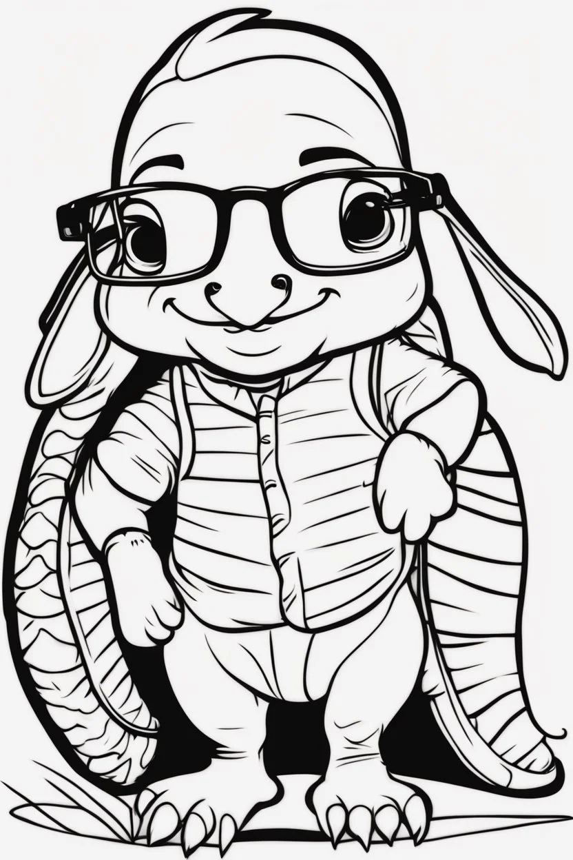 Outline art for cute coloring pages with armadillo with glasses, full body, white background, sketch style, only use outline, clean line art, no shadows and clear and well outlined.