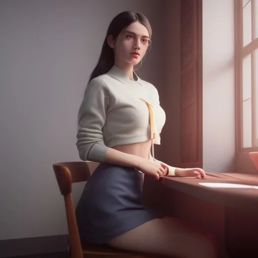 Study girl in university by the room,movie, real photo realistic, unreal engine, cinematic lighting --ar 1:1 creative