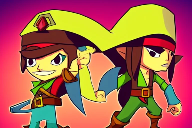 Cartoony and muscular Captain Jack Sparrow, Legend Of Zelda: Wind Waker style, stylized, colorful, adventurous.