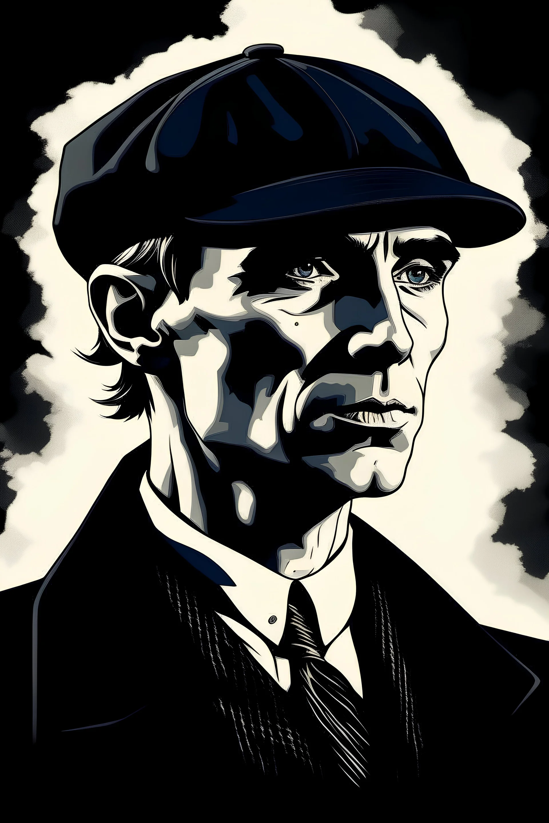 Peaky Blinder as from the TV series Peaky Blinders, graphic illustration, without human