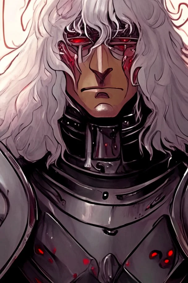 Paladin in dark armor, white long hair, Red eyes, standing in mists, Male, dark art, Ivory Peach skin, young