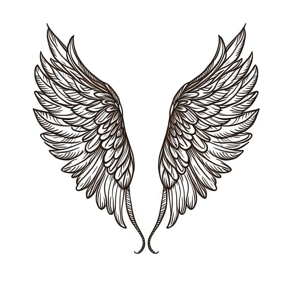 very simple line drawing of a heart with wings against a white background.