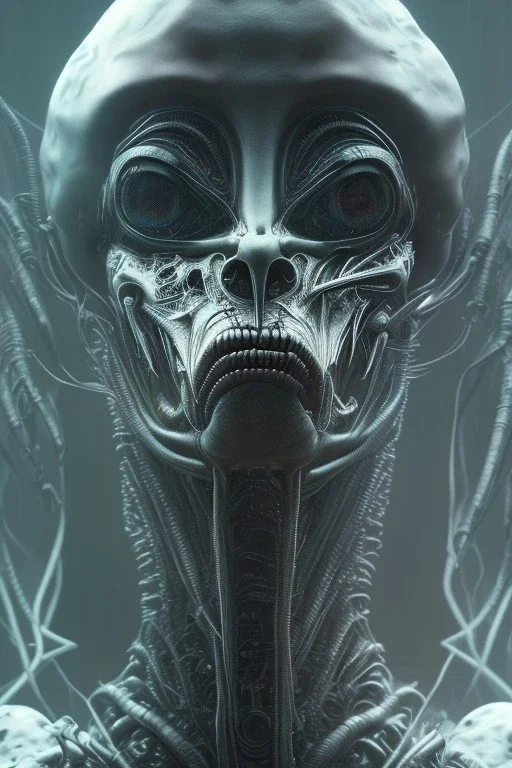 evil predator, alien, brutal face, tron, head, bitcoin eyes, 8k, finely detailed, dark light, photo realistic, hr giger, cyberpunk